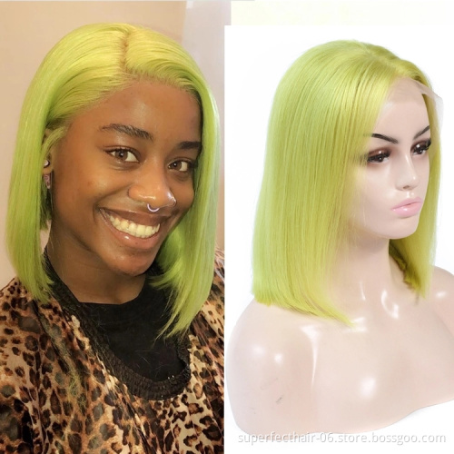 Wholesale 13X4 Bob Lace Front Wig Human Hair 150% Brazilian Remy Orange Blonde Pink  Blue Green Grey Colored Short Bob